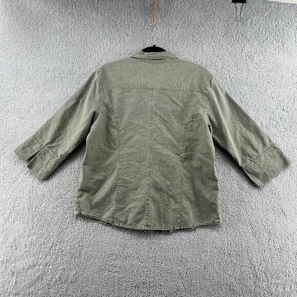Hearts of Palm Linen Blend Button Down Shirt Olive Green Women's 14 - Picture 3 of 12